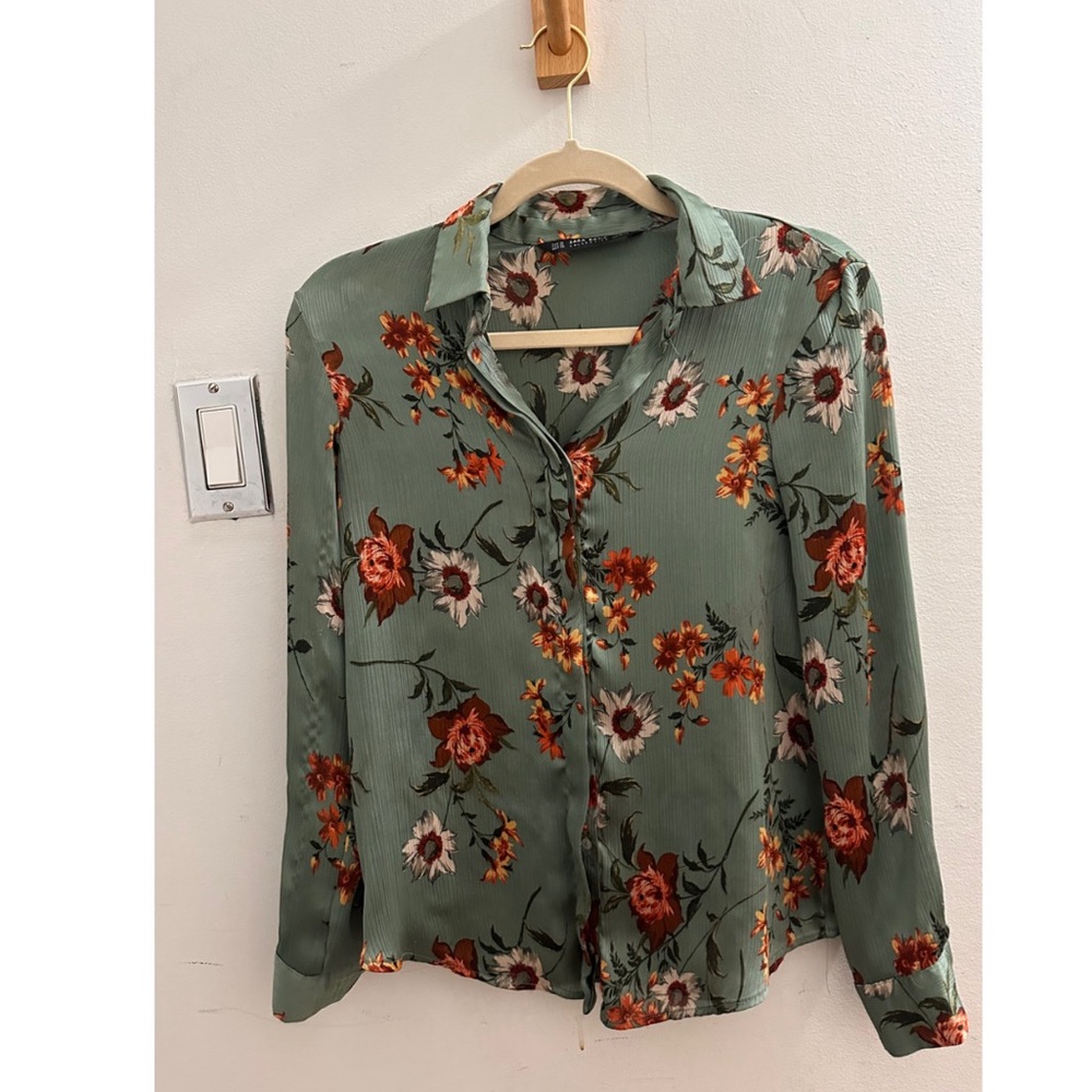 Zara Teal Floral Blouse